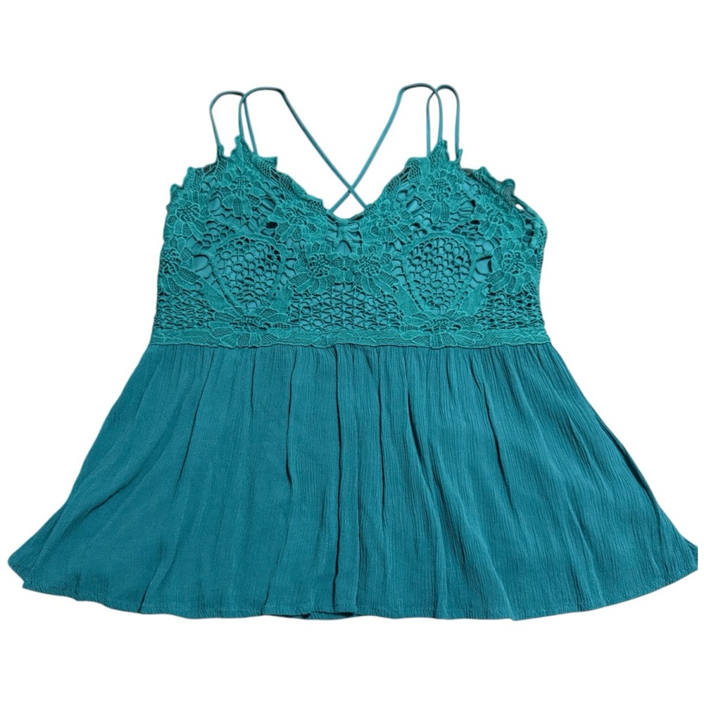 Maurices Teal Crochet Lace Strappy Tank Top